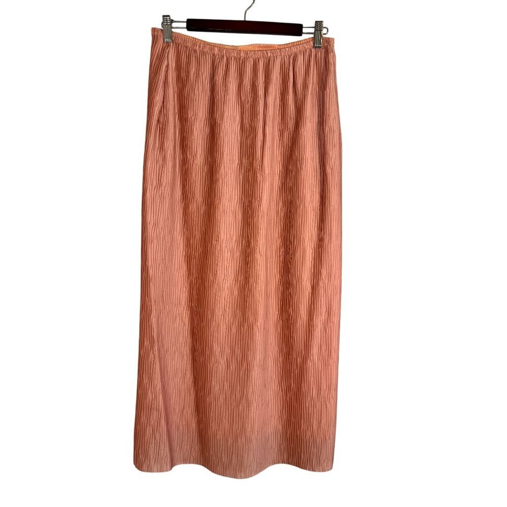 Retro Crinkle Maxi Skirt M Pink Feminine Coquette Work Wear Classic Chic Artsy